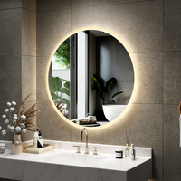 Miroir de salle de bain LED rond en acrylique à prix réduit, rétroéclairé, 3 couleurs, variateur tactile, en stock, 60cm 80cm