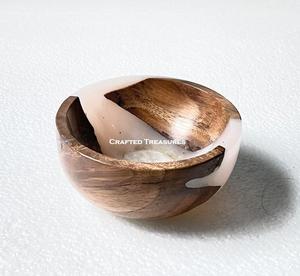 Bol en résine époxy et bois Vintage Vernis Acacia Bois Sculpté Saladier Service Grand - Product Image 6