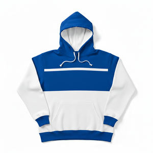 Custom LOGO Modern Blue and <b>White</b> Panel Design Hooded <b>Sweatshirt</b> Pullover <b>for</b> Men and <b>Women</b> Casual Urban Street Style - Product Image 1