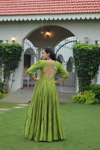 Experience the allure of Trending Gown With <b>Gold</b> Crush <b>Fabric</b> With <b>Sequins</b> & Multi Embroidered work Dupatta - Product Image 6