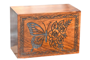 Personalized Butterfly & Roses Wooden Cremation Urn Engraved Memorial <b>Keepsake</b> <b>For</b> Adult <b>Ashes</b> With Customized Design Option - Product Image 5