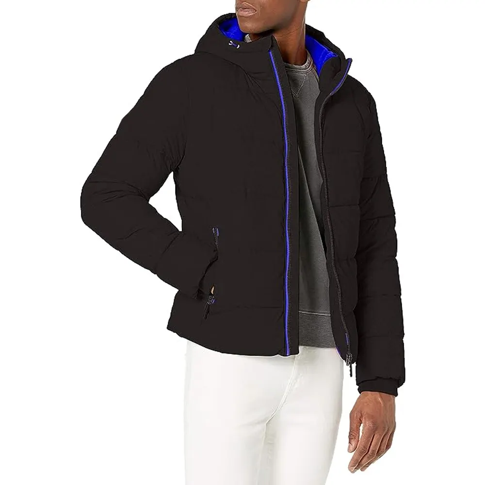 Yeni varış 2024 son özel kapşonlu kabarcık ceket kontrast renk düzeni kış ceket erkek moda kirpi kapitone ceketler