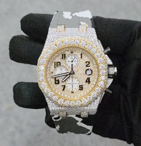 Montre unisexe de luxe tendance, demi-sertie de diamants Moissanite VVS, boîtier en acier inoxydable avec verre MIYOTA, style HipHop - Product Image 1