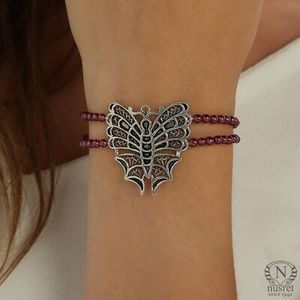 925 Sterling Silver Tennis <b>Bracelet</b> Garnet Stone Cross-shaped Butterfly Design Freshwater Pearl Rose Gold Diamond Gold Accent - Product Image 1