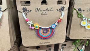 DAFNI BIG PAZAR HANDMADE COTTON SEWING OTHER TYPE FLOWER FOLK ART NECKLACES for MULTIPLE OCCasions - Product Image 4