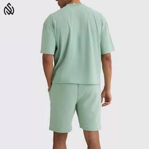 Breathable Summer <b>Men's</b> Short Set Sports Wear Short Sleeve Acid Wash T-Shirt and Shorts 100% Cotton Casual Two Piece Set - Product Image 3