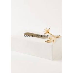 Dispensador de almacenamiento de tejido de Decoración de mesa de artículos de plata de acero inoxidable con diseñador de hojas soporte de tejido grande chapado en oro - Product Image 2