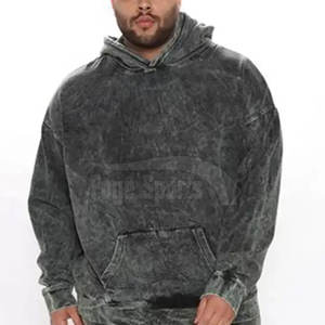 Survêtement décontracté à capuche solide délavé à l'acide pour hommes-Logo personnalisé 100% coton printemps saison léger - Product Image 6