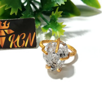Anillo de Regalo Unisex de Diamante Herkimer Natural en Bruto con Engaste de Lujo, Plata de Ley 925 Chapada en Oro, Certificado para Fiestas