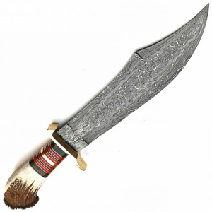 Couteau de chasse/camping en acier Damas fait main sur mesure, vente en gros ODM OEM, avec manche en os coloré et étui en cuir - Product Image 2