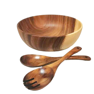 Round Wooden <b>Salad</b> <b>Serving</b> <b>Bowls</b> Using for Kitchen and Dinnerware Handmade Natural Acacia Wooden <b>Bowl</b> With Spoon Vintage Design - Product Image 1