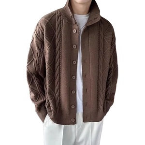 Nouveau cardigan tricoté automne-hiver pour homme, style ample, pull chaud, couleur unie, col roulé, anti-boulochage, à bouton unique - Product Image 3
