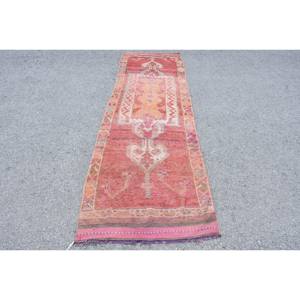 Vintage 2.8X10 pieds rouge Orange laine tapis grande surface turc tapis Patchwork motif pour entrée chevet couloir Latex soutenu - Product Image 1