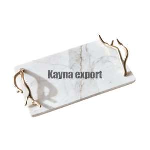 Bandeja de mármol negro con diseño de hoja de mango chapado en oro, bandeja de mármol de granito más vendida con asas florales de primera calidad - Product Image 6