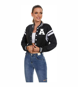 Varsiti vestes de lettres grande taille en vrac personnalisé équipe personnalisé rose hiver femmes vestes d'université courtes - Product Image 3