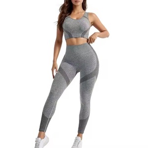 Femmes taille haute bout à bout levage Leggings Nylon impression vêtements de sport pantalons de sport sans couture Push Yoga respirant grande taille ensembles solides - Product Image 6