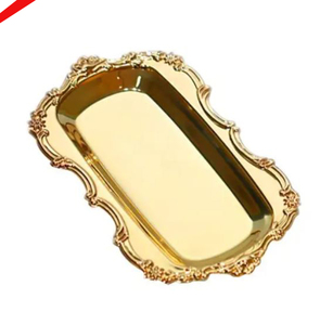 2026 Royal Design <b>Border</b> Gold Finished <b>Metal</b> Serving Tray with Easy Carrying Handle Stainless Steel Serving Tray Tabletop Decor - Product Image 2