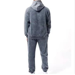 OEM Athletic Fit Acid Wash Tracksuit Mens Urban Streetwear Supply Kangaroo Pocket Hoodie Tracksuit Mens Acid Wash OEM Design - Product Image 3