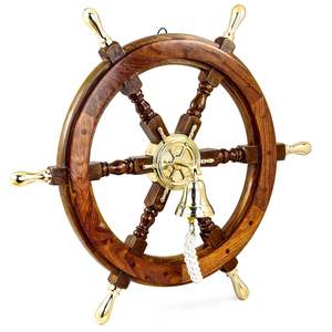 Handcrafted 16-Inch Nautical Wooden Ship Wheel Black Aluminium Hub & Handle Elegant Home or <b>Office</b> Wall Decor - Product Image 3