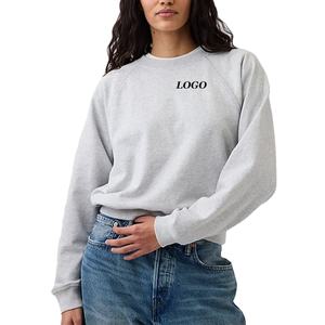 Sudadera Corta de Color Sólido para Mujer con Material de Felpa y Hombros Caídos con Mangas Completas y Precio Económico con Logotipo Personalizado - Product Image 1
