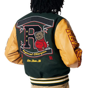 Chaqueta corta de bombardero con manga de cuero bordada con cadena personalizada, chaqueta universitaria corta con letras para hombre, abrigo de bombardero clásico para hombre 2025 - Product Image 6