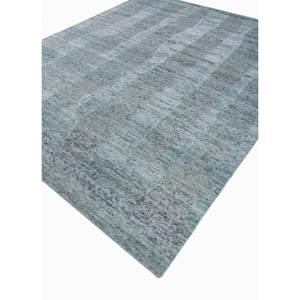 Tapis en laine noué à la main Aprezo bleu 9x12 rectangulaire, motif abstrait puzzle pour entrée, salon, couloir, modèle La-1505 - Product Image 2