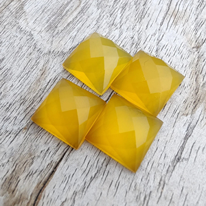 Piedras preciosas sueltas de Calcedonia de mango de grado AAA Natural, comprobador cuadrado amarillo de 8mm, parte posterior plana calibrada facetada disponible en todos - Product Image 3