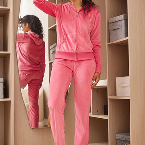 Chándales de lana de algodón grueso de buena calidad para mujer, ropa de calle, conjunto de chándal de terciopelo personalizado de terciopelo para niñas - Product Image 3