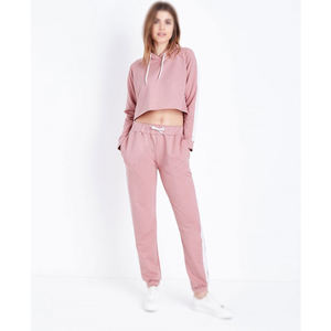 Conjunto Deportivo para Mujer, Sudadera Corta con Capucha, Pantalones Deportivos Estampados, Casual, Sólido, Peso Medio, 100% Algodón, Elástico en Cuatro Direcciones - Product Image 2