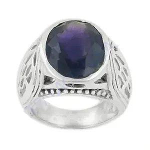 925 Silver Men's <b>Statement</b> <b>Ring</b> with Oval Topaz Cut Rhodium Plated Sapphire Fine Jewelry for Gifts - Product Image 2