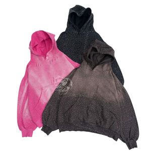 Sweat à capuche personnalisé 500 g/m² en éponge française lourde, sweat à capuche avec strass, pull à capuche délavé à l'acide - Product Image 1