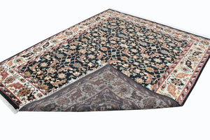 Tapis de salon moderne OEM, fait main en coton et laine, noir, rectangulaire, motif Oushak floral, antidérapant, poils moyens, direct - Product Image 4