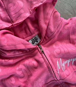 Diseño personalizado de invierno Vintage Sweat Suits apliques bordados con cremallera completa desgastado lavado ácido chándal con capucha y conjunto corto de las mujeres - Product Image 3