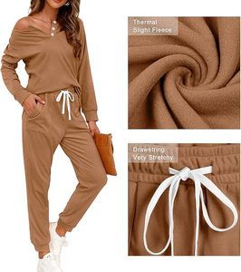 Ensemble de survêtement en molleton épais à fermeture éclair pour femme, imprimé décontracté, deux pièces, pour l'extérieur en hiver - Product Image 6