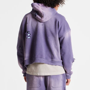 Alta calidad Color sólido Streetwear hombres peso pesado pulóver Sudadera con capucha algodón desteñido desgastado lavado gota hombro crop sudaderas con capucha - Product Image 2