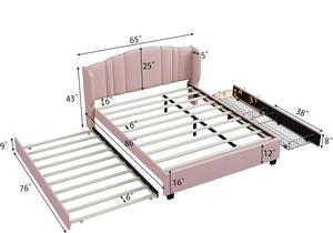 Vua Nữ Hoàng Kích Thước Đầy Đủ Màu Hồng Vải Nền Tảng Khung Giường Với Bọc wingback Đầu Giường Trundle Ngăn Kéo - Product Image 5