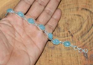 Bracelet ajustable en argent sterling 925 avec pierre précieuse ovale aigue-marine, fait à la main, bijoux pour femmes, cadeau tendance - Product Image 3