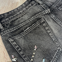 Shorts en jean 100 % personnalisés pour hommes, style urbain, respirants, écologiques, avec strass et cristaux latéraux – Grande Vente