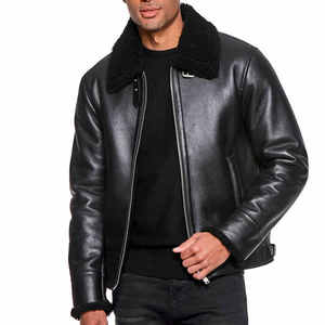 Veste de pilote en cuir noir à fermeture éclair pour homme, logo personnalisé, fabrication de haute qualité, vente en gros - Product Image 2