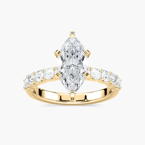 Anillo de Compromiso con Diamante Cultivado en Laboratorio de Corte Marquesa de 2.50 CTW, Certificado IGI, Oro Sólido de 14K, Banda Pavé, Anillo Solitario para Mujer - Product Image 1