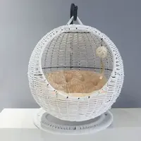 Lit pour animaux de compagnie en rotin luxueux et confortable de haute qualité tissé à la main bleu et rose respirant lavage à la main lit en rotin chat du Vietnam