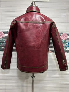 Veste en cuir véritable vintage faite à la main en peau de crocodile pour hommes conception personnalisée fermeture éclair faite à la main vêtements d'extérieur teints en plaine pour l'hiver - Product Image 3