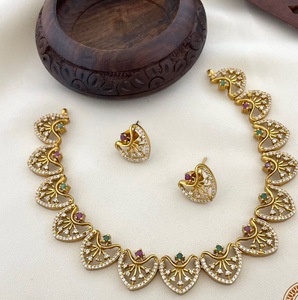 Ensemble de mariage de luxe antique en or et rubis ensemble traditionnel collier ras du cou et boucles d'oreilles ensemble anniversaire de mariage - Product Image 2