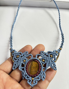 Chaînes macramé vintage faites à la main collier Turquoise 25-30mm lunette ensemble fils gris joyeux anniversaire cadeau femmes elle - Product Image 2