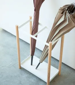 Rectangular <b>Umbrella</b> <b>Stand</b> in Shining Brown Wood With Sturdy Metal Legs Perfect for Hotels and Household Lobby Decor - Product Image 4