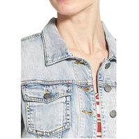 Chaqueta Vaquera de Mezclilla para Mujer, Diseño Gótico Informal, Estilo Urbano, Otoño, Estampado Azul, Mangas Largas, Cuello Camisero, Cinturón con Botones, 100% Algodón
