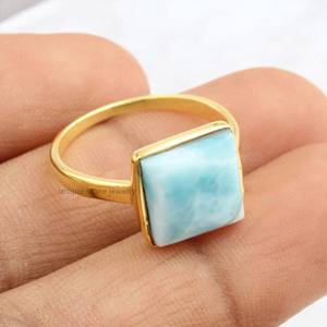 Bague Larimar Naturel Déclaration Bague en Argent Sterling 925 Fait à la Main Pierre Précieuse Fine Jewelry Bague Plaqué Or pour Femmes - Product Image 2