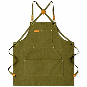 Tablier à bavette violet, taille réglable, résistant à l'eau, plusieurs poches pour produits de nettoyage, style classique, toile tissée - Product Image 6