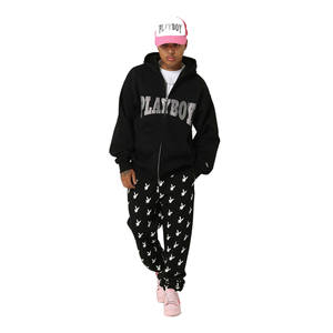 Vente en gros Sweat à capuche mode surdimensionné avec strass délavé à l'acide Sweat-shirt vintage à fermeture éclair avec appliques brodées pour hommes - Product Image 2