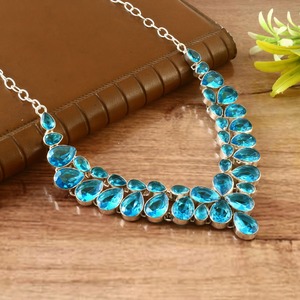 Magnifique collier à breloques à la mode Collier de pierres précieuses en topaze bleue en argent sterling 925 Grossiste et fabricant de bijoux en argent fantaisie - Product Image 2